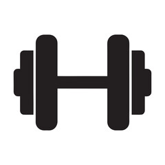 Simple black icon of a dumbbell on a white background