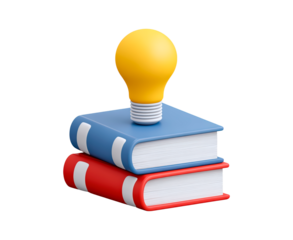 Creative knowledge concept with light bulb on books on transparent background, PNG
