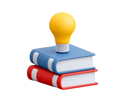 Creative knowledge concept with light bulb on books on transparent background, PNG