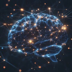 Digital Neural Network Brain With Glowing Connections And Particles mind artificial photo