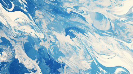 Obraz premium 水が流れるような、青と白の大理石（マーブル）模様の背景