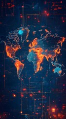 Digital World Map With Glowing Circuits And Data Connections global technology photo