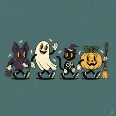 Vintage Halloween Characters Parade