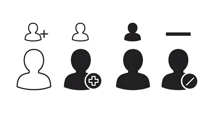 User account icons with add remove and edit options isolated on white background