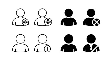 Collection of user profile icons with actions isolated on white background