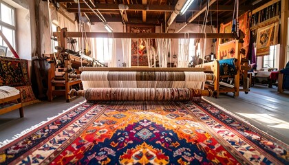 Woven rug in a workshop