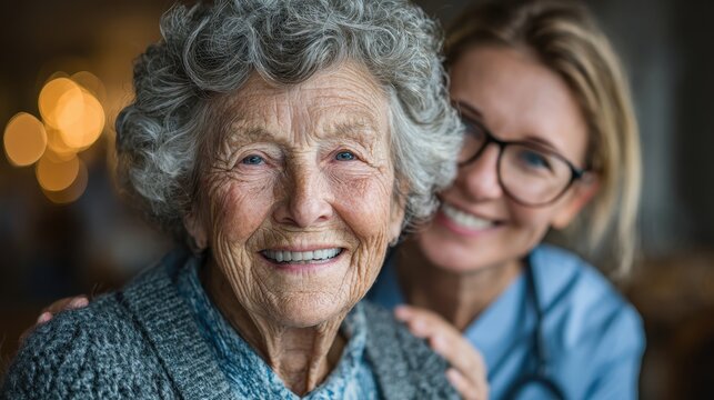 Close up of a happy african american senior woman smiling, embraced by a loved one in a tender moment of joy