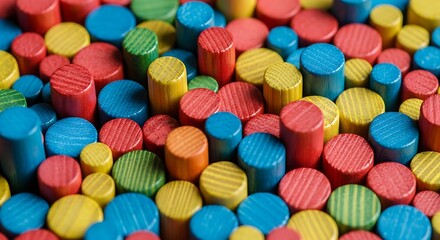 Colorful Wooden Toy Cylinders and Discs.