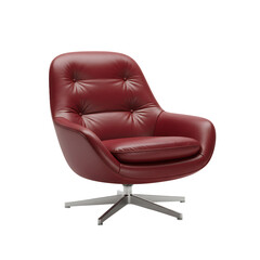 Fototapeta premium Tufted crimson leather armchair with metallic base isolated on a transparent background image