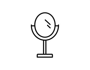 Simple black line drawing of a handheld cosmetic mirror