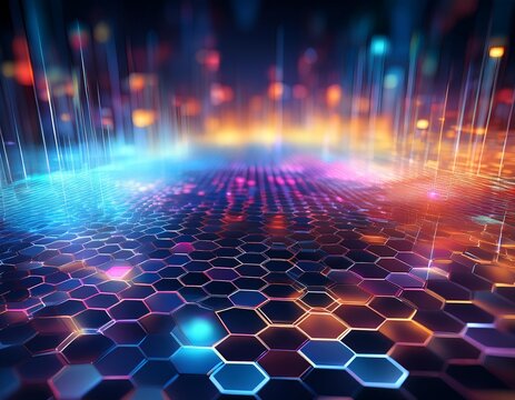 hologram hexagon grid on subtle defocus background transparent geometric pattern