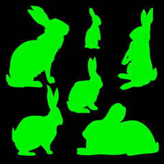 Vector images of hares and rabbits, flat icons, targets for hunting.