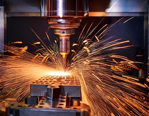 Obraz premium precision cnc machining center creating intricate metal components with sparks flying