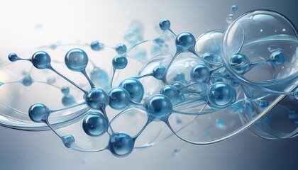 a minimalistic molecular grid design with interconnected transparent bubbles and smooth curves placed against a white background with faint blue highlights for depth