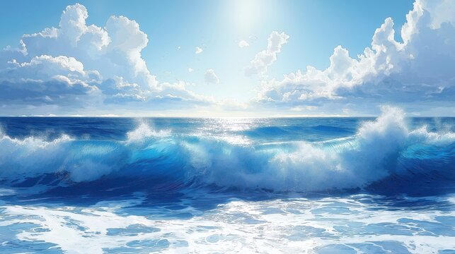 Watercolor an abstract blue sea, waves - Powered by Adobe