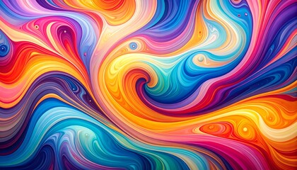 Abstract, swirling paint streams in vibrant hues create a dynamic composition, evoking energy and flow