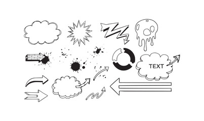 Assorted Doodle and Grunge Elements Vector Set Arrows, Clouds, Splatters, and Shapes