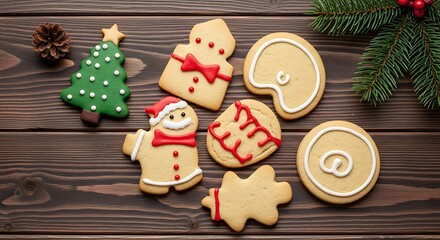Christmas Cookies Assortment on Wooden Table.