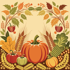 Abundant Autumn Harvest Display with Pumpkins and Grains