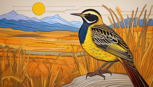 montana state bird western meadowlark wall hanging home decoration poster state birds gallery wall art