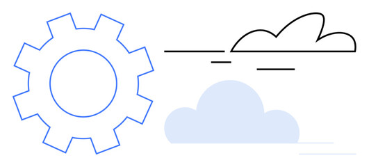 Blue outlined gear and stylized clouds evoke ideas of technology, innovation, and cloud solutions. Ideal for cloud computing, automation, collaboration, strategy, engineering, data storage simple