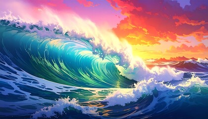 Vibrant ocean waves at sunset (1)