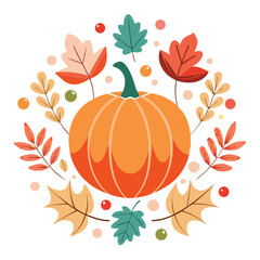 Autumn pumpkin and leaves circular arrangement fall