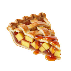 Slice of delicious apple pie with lattice crust isolated on transparent background