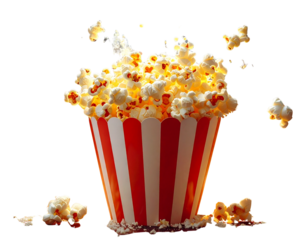 Delicious Buttery Popcorn Exploding from a Striped Carton Ready for Movie Night Fun S 