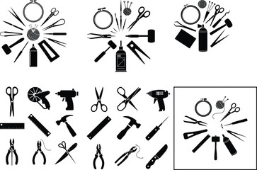 Crafting Tools Collection Icon Silhouette Set DIY Art and Craft Tools Vector Silhouette Collection