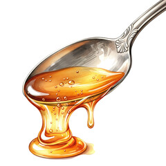 Golden honey dripping from a spoon isolated on transparent background