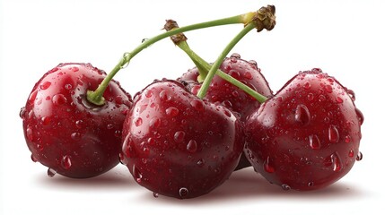 Fresh cherries with droplets of water glistening on their surface, perfect for food photography, recipe blogs, or advertising campaigns highlighting healthy snacks and summer produce,