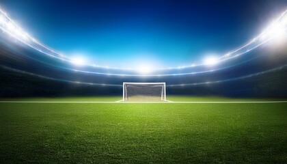 empty soccer field with bright lights and goalpost
