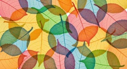 Vibrant Overlay of Colorful Transparent Autumn Leaves