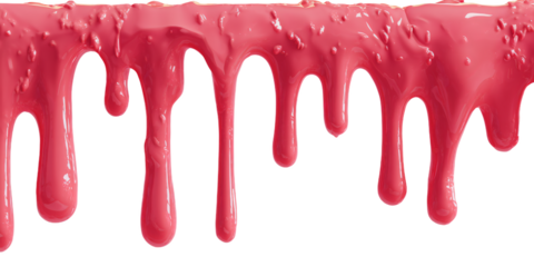 Red dripping glaze, icing texture, sweet dessert topping, isolated on white