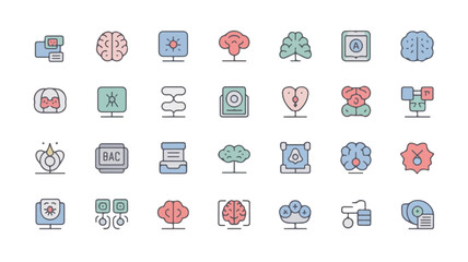 Modern minimalist telehealth and healthcare icon set for digital clinics health apps and remote care platforms featuring diverse medical and technology symbols