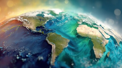 Fototapeta premium Illustrated Satellite Image of Earth Highlighting El Nino and La Nina Oceanic Cycles and Their Global Climate Impact
