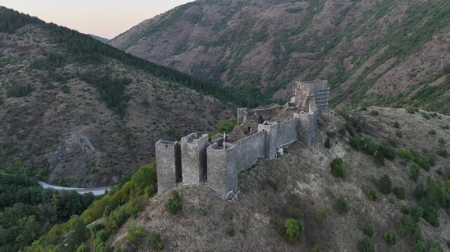 Maglic, Serbia - September 07 2025: Aerial footage of medieval Serbian castle fortress Maglic