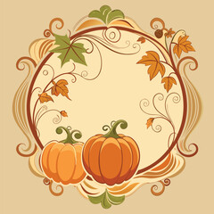 Ornate Autumn Frame with Pumpkins and Leaves fall squash