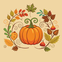 Naklejka premium Ornate Pumpkin Surrounded by Autumnal Wreath fall harvest