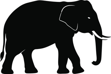 Obraz premium Elegant black silhouette of an elephant walking gracefully against a clean white background, perfect for logos and branding