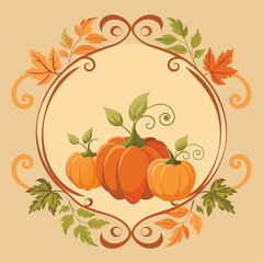 Thanksgiving pumpkins within ornate frame autumn fall