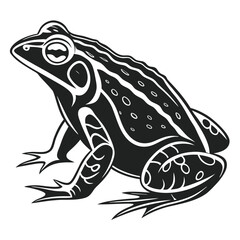 Stylized Monochrome Frog Illustration Detailed Black and White Amphibian with Intricate Markings and Sleek Design Isolated