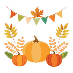 Three Pumpkins and Autumn Leaf Garland fall gourds