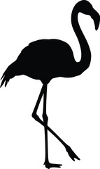 Naklejka premium Elegant flamingo silhouette walking gracefully against a clean white backdrop, perfect for modern design and branding projects