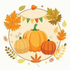 Three Pumpkins In A Circle With Autumn Leaves fall