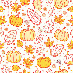Yellow and orange autumn pumpkin and leaf pattern fall