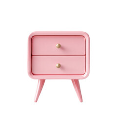 A pink nightstand with two drawers