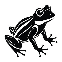 Striking Black and White Silhouette of a Poison Dart Frog Featuring Distinctive Markings and a Curious Gaze a Captivating Amphibian Illustration