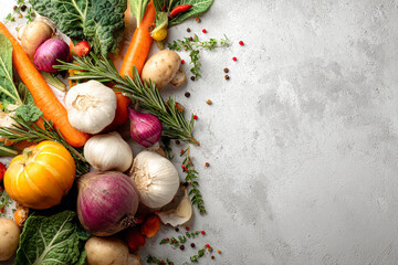 Fresh vegetables and herbs ready for cooking a healthy meal